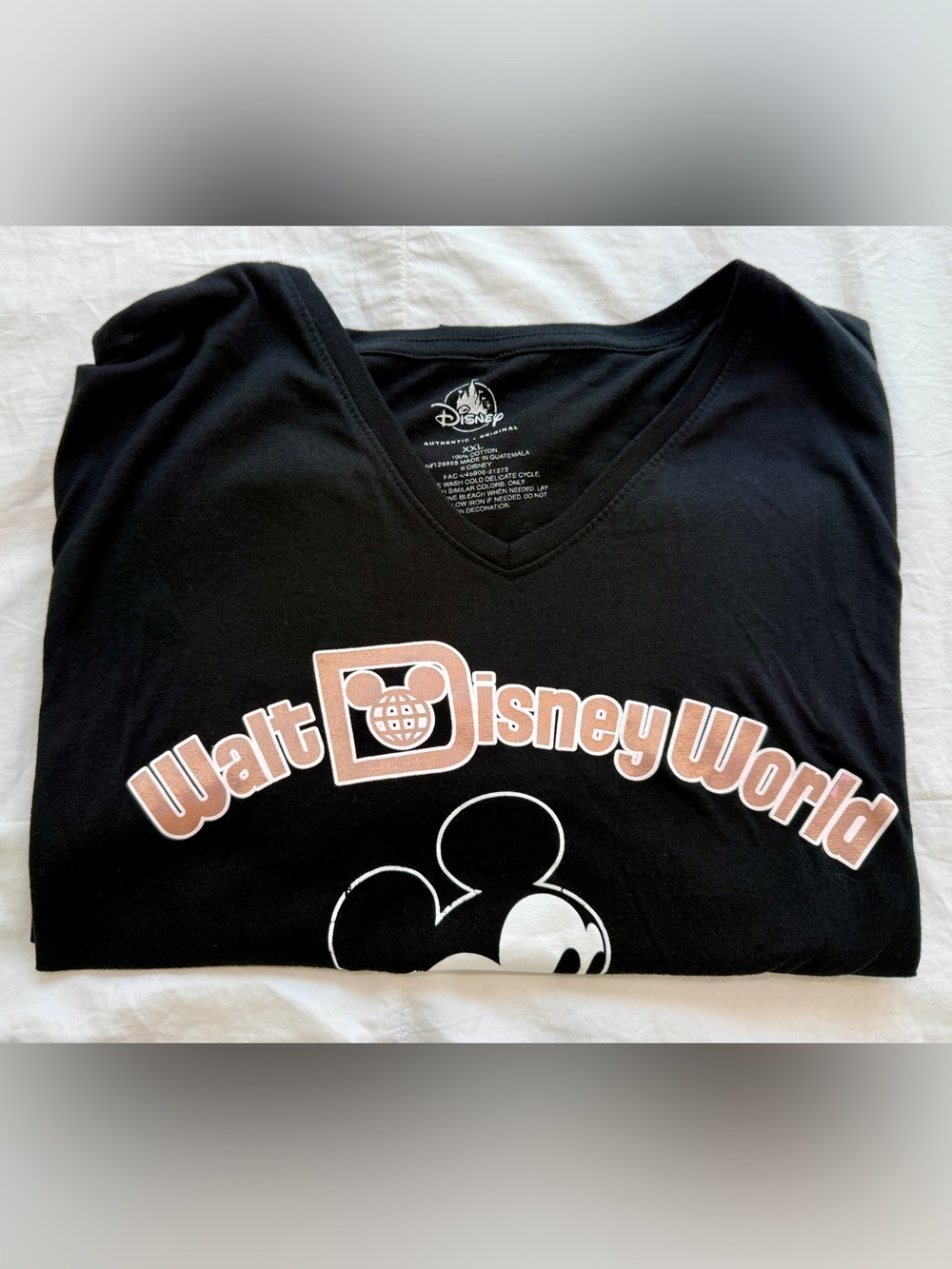 Disney Black V-Neck Walt Disney World Graphic Tee with Pink Mickey Logo